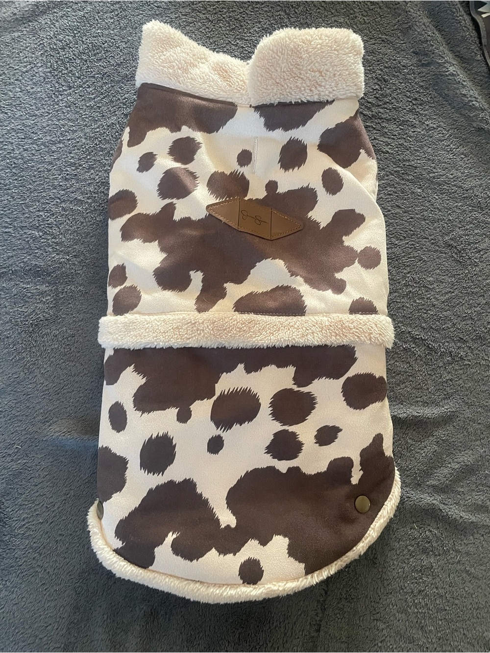 Jessica Simpson Cow-Print Sherpa Dog Jacket - Cream & Brown